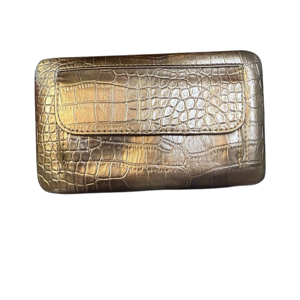 Y2K Copper Colored Crocodile Embossed Wallet Clutch with Rhinestone Cross - Picture 2 of 6